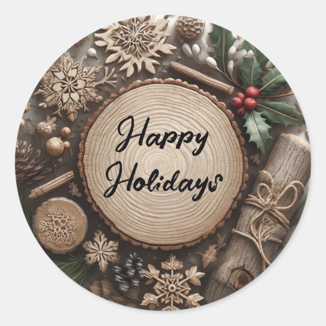 Sticker Rond Noël rustique de vacances d'hiver à la campagne  (Devant)