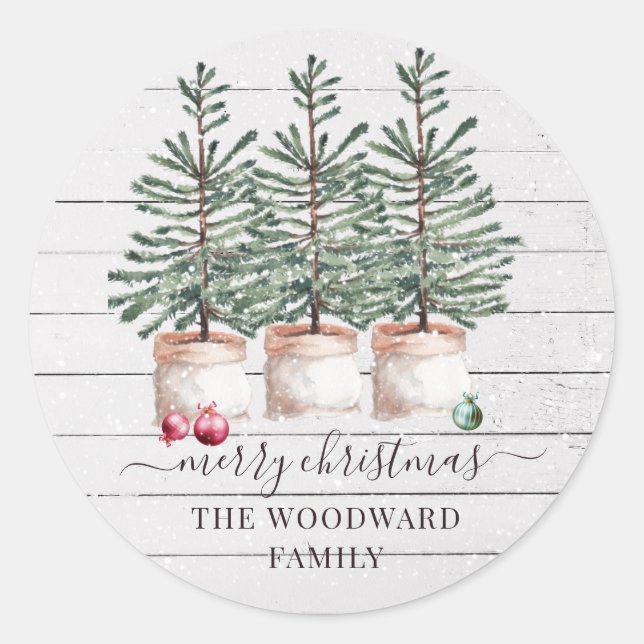 Sticker Rond Noël rustique Nom de famille (Devant)