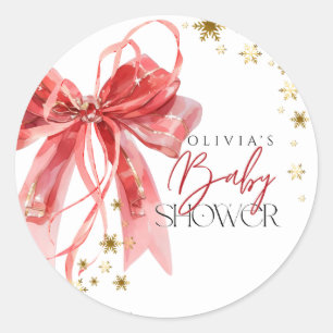 Sticker Rond Noël Santa Bébé Rouge et Or Baby Shower
