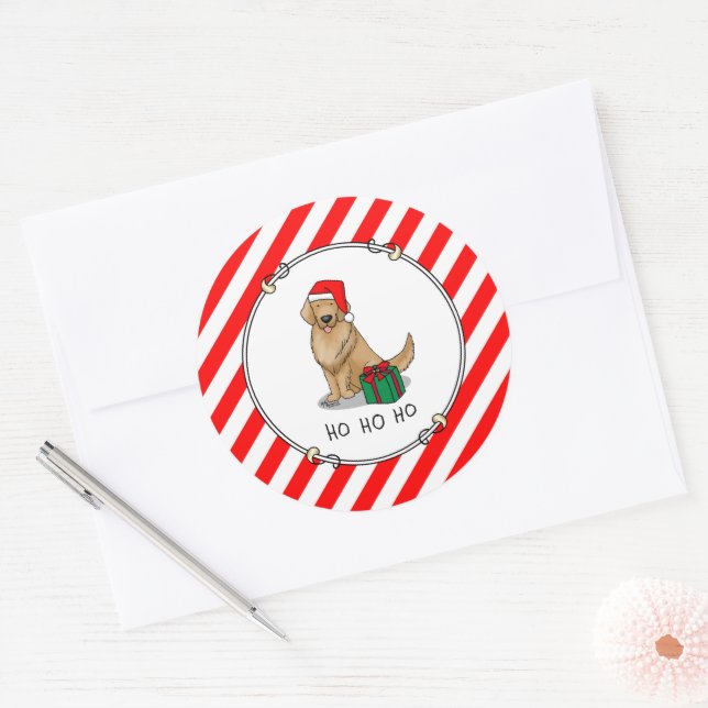 Sticker Rond Noël Santa Claus Golden Retriever Chien mignonne (Enveloppe)