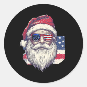 Sticker Rond Noël Santa Claus Patriotique Usa Lunettes De Solei