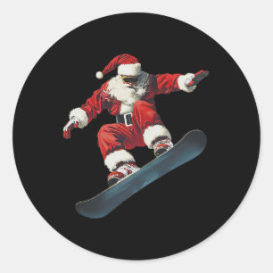 Sticker Rond Noël Santa Claus Snowboard Snowboard Snowboard Sno