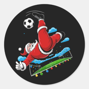 Sticker Rond Noël Santa Football Coup de Pied de Bicyclette Xma