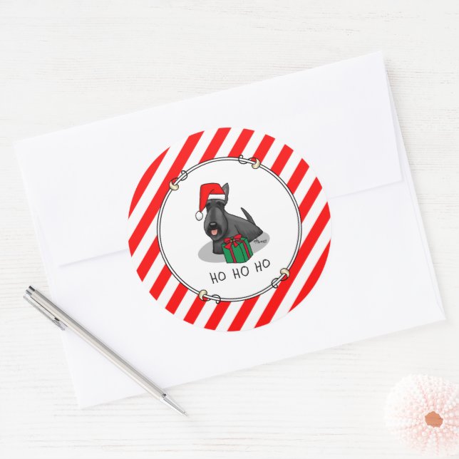 Sticker Rond Noël Santa Hat Scottish Terrier (noir) mignonne (Enveloppe)