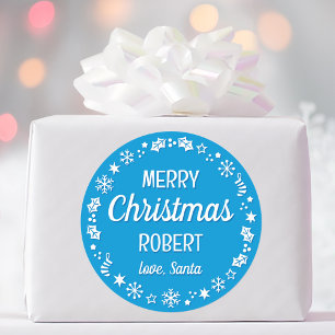 Sticker Rond Noël Santa Nom personnalisé Bleu
