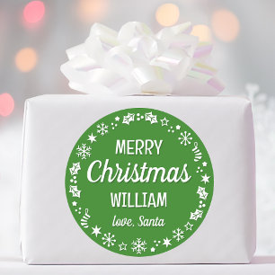 Sticker Rond Noël Santa Nom personnalisé Vert