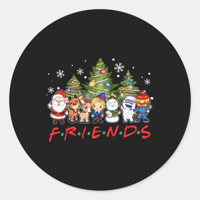 Sticker Rond Noël Santa Rudolph Snowman Family Xma (Devant)