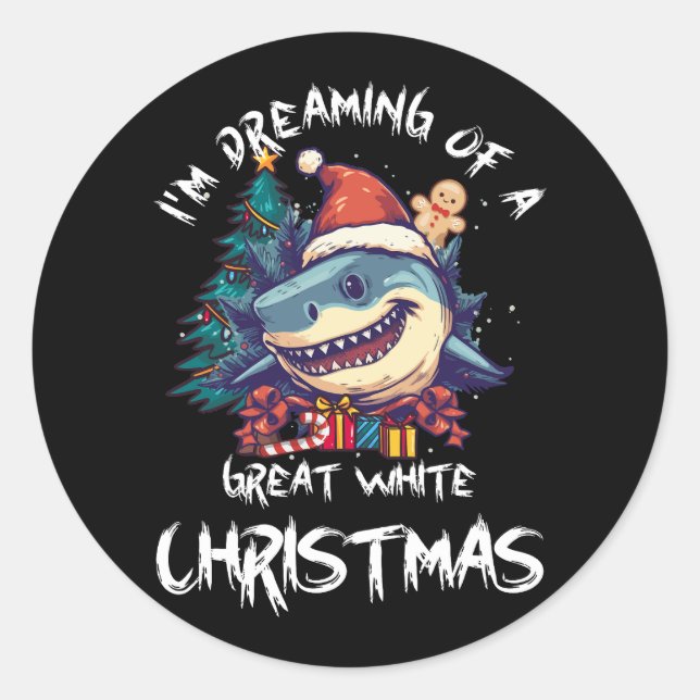 Sticker Rond Noël Shark Santa Chapeau Noël Père Noël Jaws Funny (Devant)