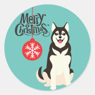 Sticker Rond Noël sibérien Husky