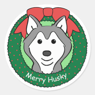 Sticker Rond Noël sibérien Husky
