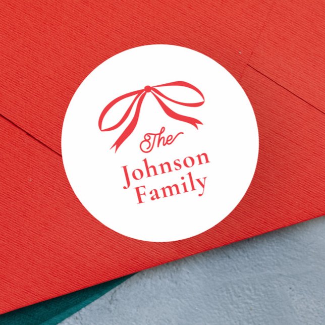 Sticker Rond Noël simple à ruban  (Elegant Hand Drawn Bow Christmas Holiday Card Envelope Seal.)