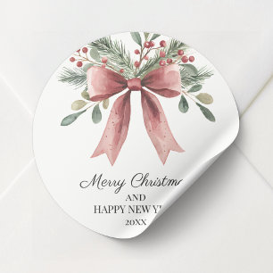 Sticker Rond Noël simple au houx avec ruban rouge aquarelle