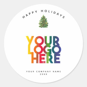 Sticker Rond Noel Simple Business Logo Vintage Xmas Tree