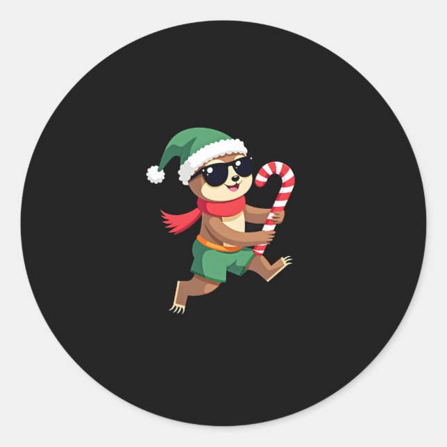 Sticker Rond Noël Sloth Elf Peppermenthe Sucre de canne Chemise (Devant)