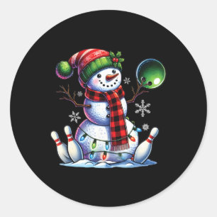 Sticker Rond Noël Snowman Jouer Bowling Ll Et Pins Noël