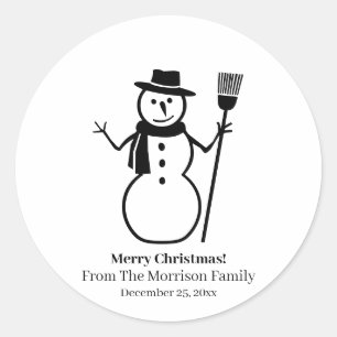 Sticker Rond Noël snowman noir blanc personnalisé date