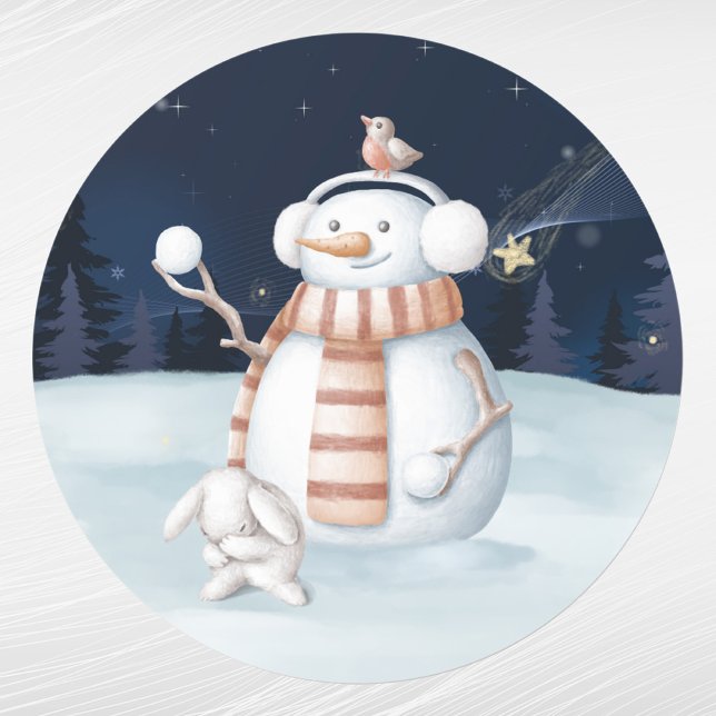 Sticker Rond Noël Snowman Snowballs Rabat Aquarelle (Créateur téléchargé)