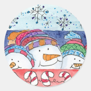 Sticker Rond Noël Snowman Snowflakes Sucres de canne