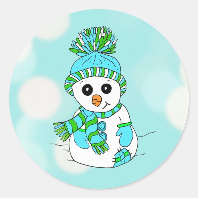 Sticker Rond Noël Snowman Turquoise Arrière - plan vacances sai (Devant)
