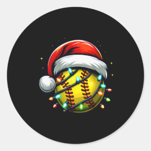 Sticker Rond Noël Softball Xmas Santa Amateur de Softball Garço