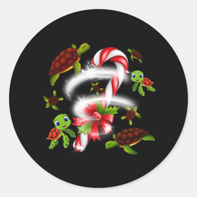 Sticker Rond Noël sucré à la tortue (Devant)