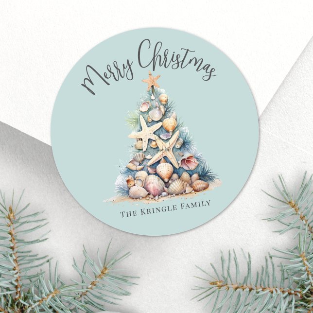 Sticker Rond Noël sur la plage (Beach Christmas Classic Round Sticker)