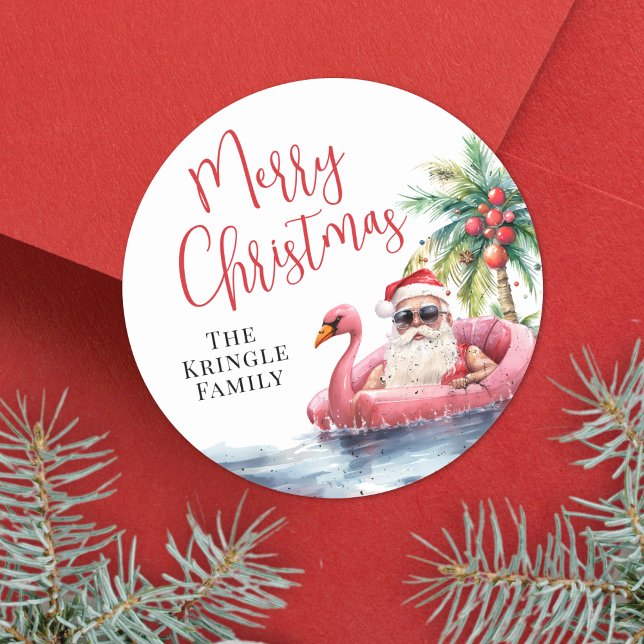 Sticker Rond Noël sur une plage tropicale (Beach Christmas In July Classic Round Sticker)