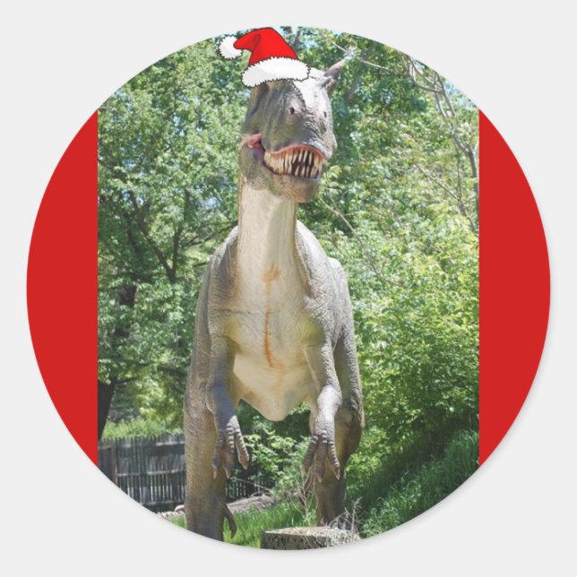 Sticker Rond Noël T-Rex Dinosaur (Devant)