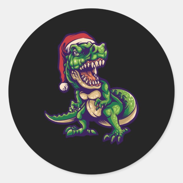 Sticker Rond Noël T-rex Dinosaur | Design de dinosaure (Devant)