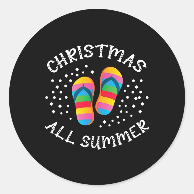 Sticker Rond Noël tout été Père Noël Beach Flip Flops été (Devant)