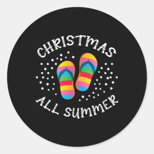 Sticker Rond Noël tout été Père Noël Beach Flip Flops été