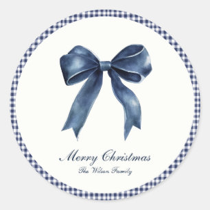 Sticker Rond Noël Traditionnel au Nœud Bleu