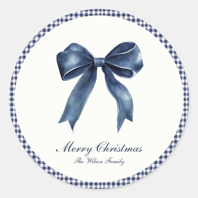 Sticker Rond Noël Traditionnel au Nœud Bleu (Devant)