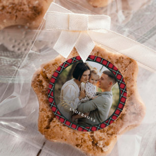 Sticker Rond Noël traditionnel rouge tartan personnalisé