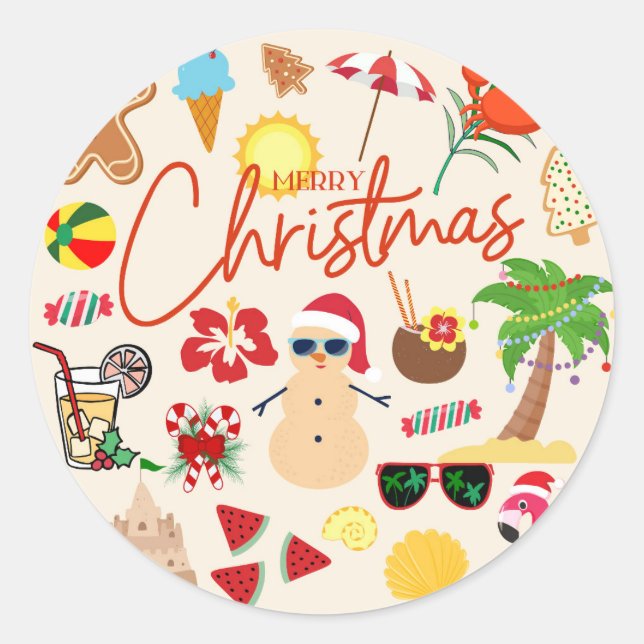 Sticker Rond Noël tropical (Devant)