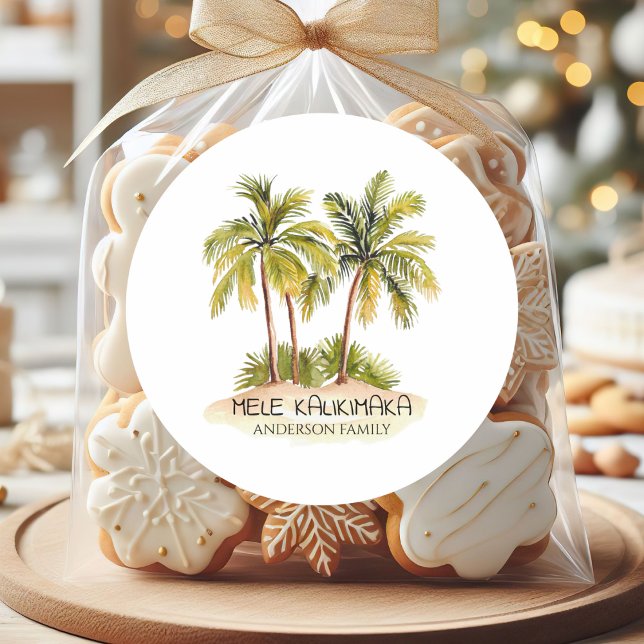 Sticker Rond Noël tropical hawaïen Mele Kalikimaka (Créateur téléchargé)