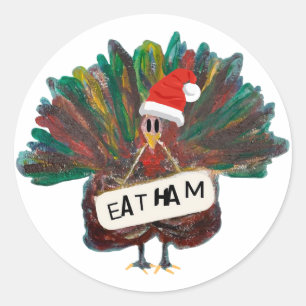 Sticker Rond Noël Turquie Santa Hat Ham