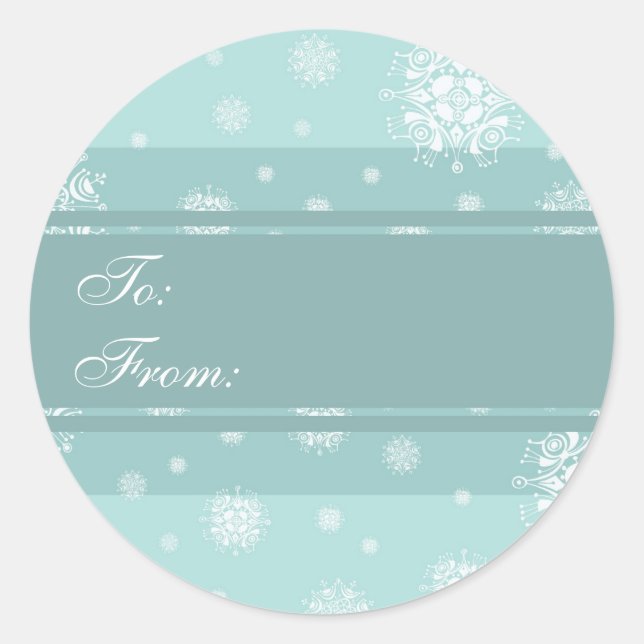 Sticker Rond Noël Turquoise Snowflakes Tags cadeaux (Devant)
