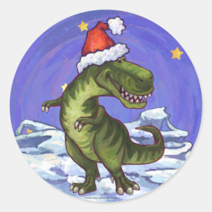 Sticker Rond Noël Tyrannosaurus