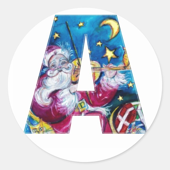 STICKER ROND NOËL UNE LETTRE / MONOGRAMME PÈRE NOËL INSPIRÉ (Devant)