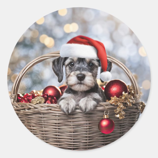 Sticker Rond Noël Vacances Cute Schnauzer Puppy (Devant)