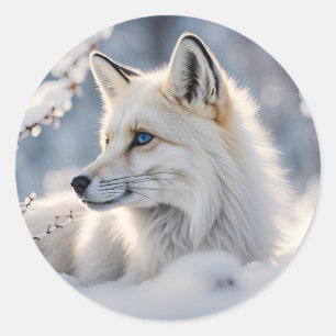 Sticker Rond Noël Vacances Neige Fox Faune