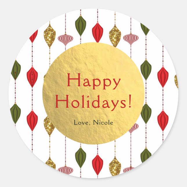 Sticker Rond Noël Vacances Vintage Glam Ornements (Devant)