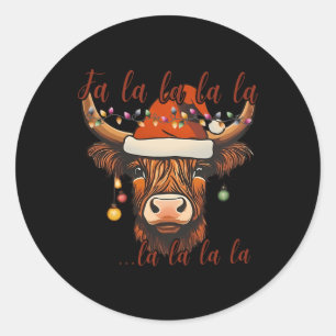 Sticker Rond Noël Vache Highland Falalala Xmas Heifer Cowgir