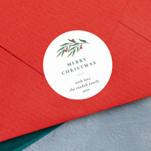 Sticker Rond Noël Verdure Feuille Typographie minimale Blanc