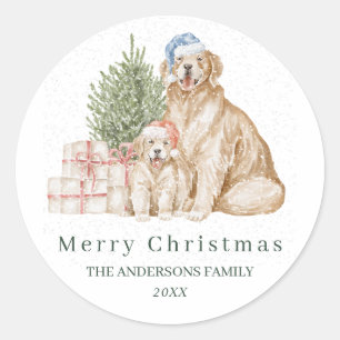 Sticker Rond Noël vert chien mignon