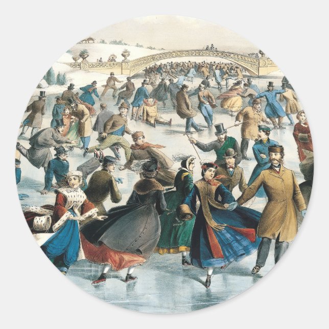 Sticker Rond Noël victorien Central Park Currier & Ives (Devant)