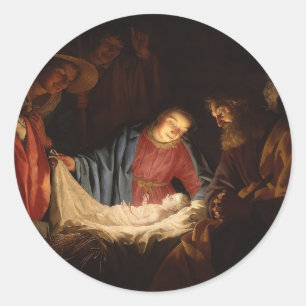 Sticker Rond Noël Vierge Marie St Joseph Jésus Nativité
