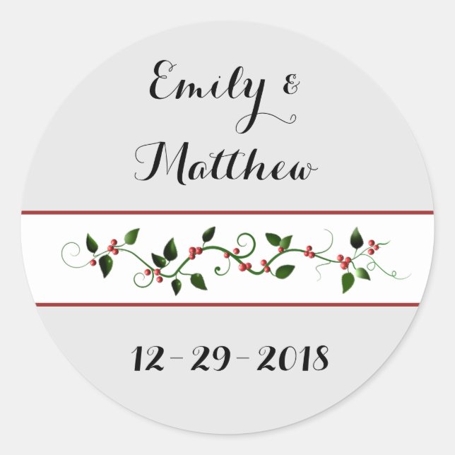 Sticker Rond Noël Vin Holly du Mariage Couple (Devant)