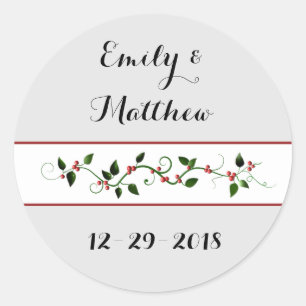 Sticker Rond Noël Vin Holly du Mariage Couple